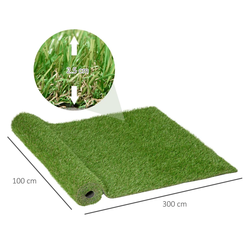 Outsunny Césped Artificial 3x1m Estera De Hierba Sintética Para Jardín Terraza