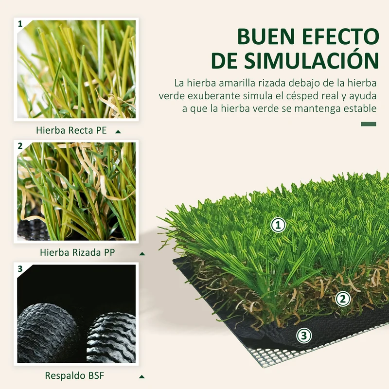 Outsunny Césped Artificial 3x1m Estera De Hierba Sintética Para Jardín Terraza