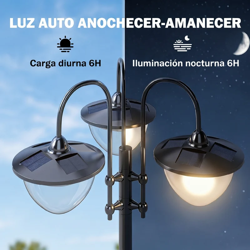 Outsunny Farol Solar De Jardín 189 Cm Con 18 Luces Led Blanca Fría 6000k Ip44