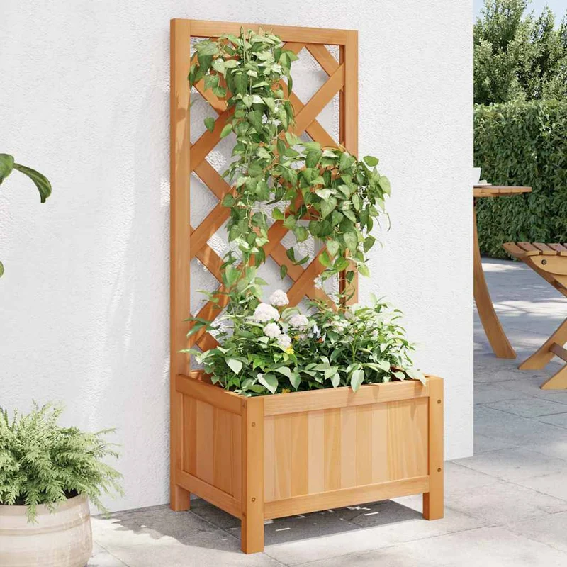 Jardinera Con Enrejado Marrón 40x30x90 Cm Madera Maciza De Abeto