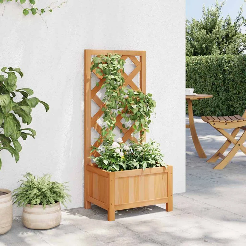 Jardinera Con Enrejado Marrón 40x30x90 Cm Madera Maciza De Abeto