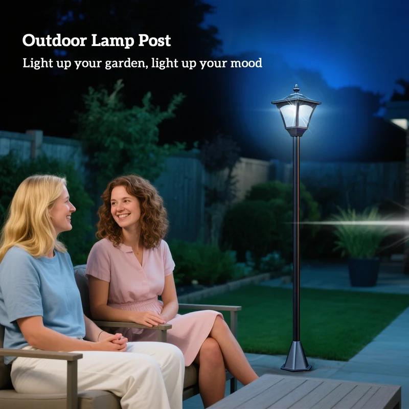 Outsunny Farol Solar De Jardín Ip44 Con Luces Inteligentes Led Exteriores