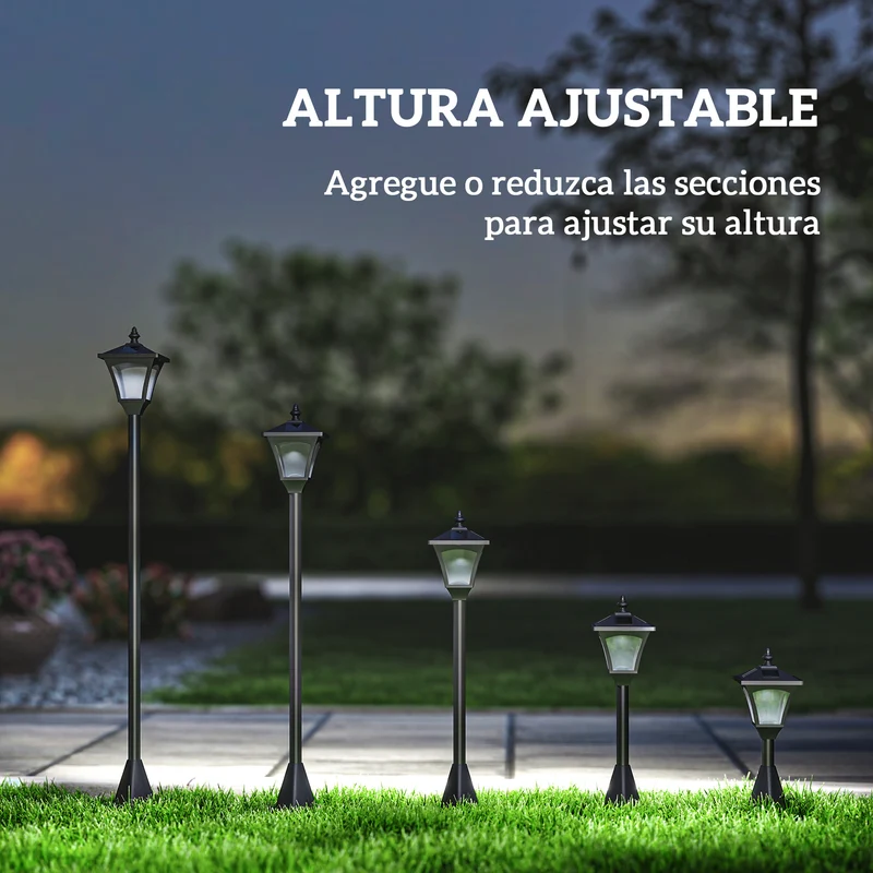 Outsunny Farol Solar De Jardín Ip44 Con Luces Inteligentes Led Exteriores