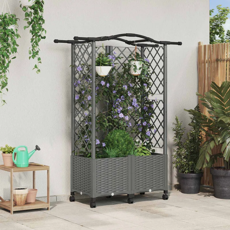 Cama Elevada Con Trellis Y Techo Gris Claro 122 X 40 X 144 Cm
