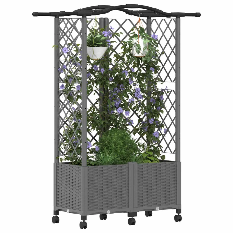 Cama Elevada Con Trellis Y Techo Gris Claro 122 X 40 X 144 Cm