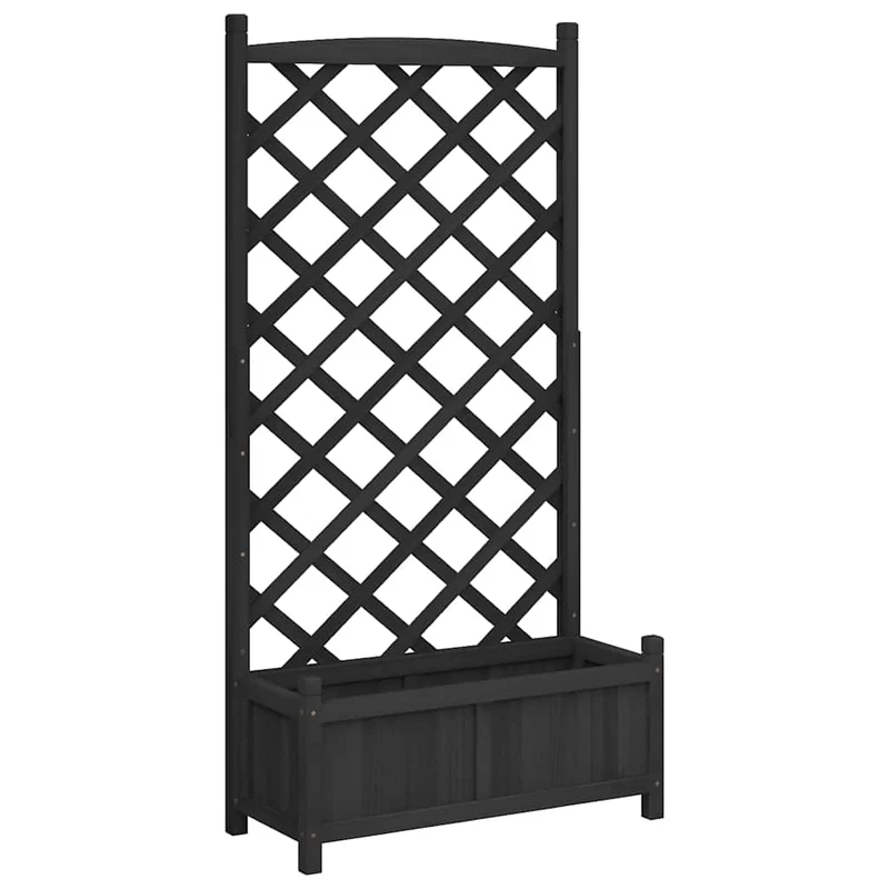 Jardinera Con Enrejado Negro 75x35x150 Cm Madera Maciza De Abeto