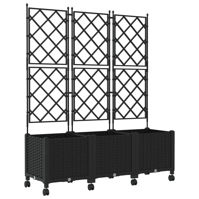 Jardinera Con Enrejado Y Ruedas 3 Uds. Negro 120 X 40 X 149 Cm