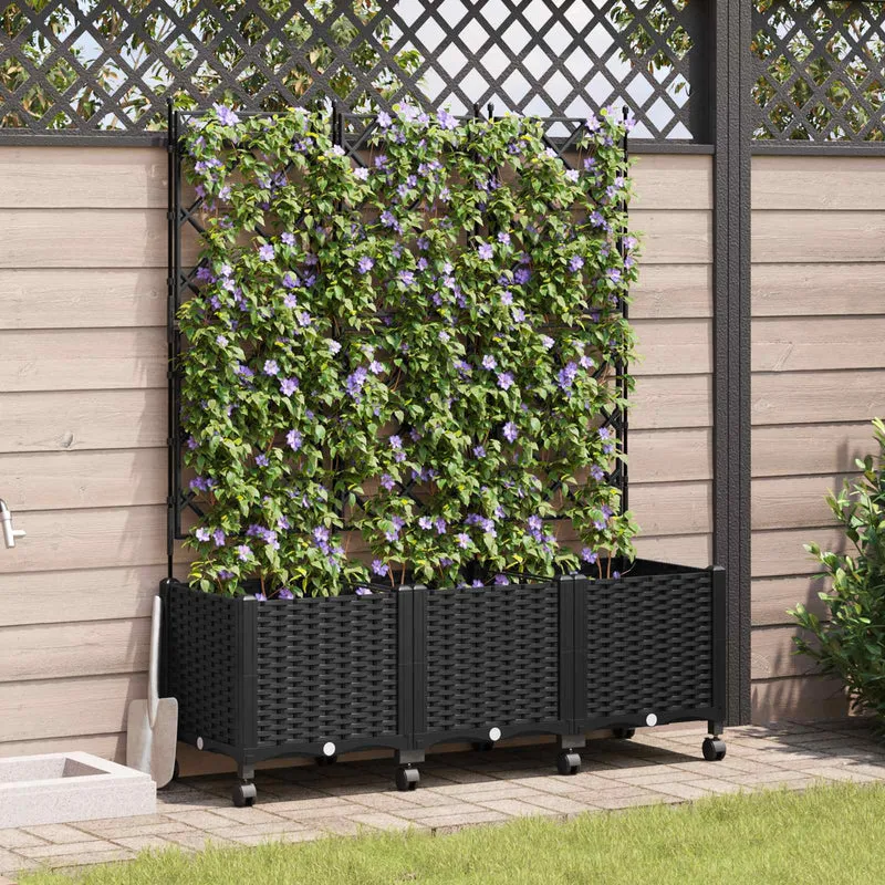 Jardinera Con Enrejado Y Ruedas 3 Uds. Negro 120 X 40 X 149 Cm