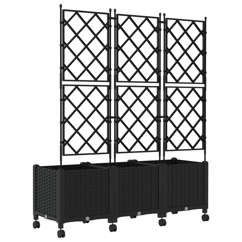 Jardinera Con Enrejado Y Ruedas 3 Uds. Negro 120 X 40 X 149 Cm