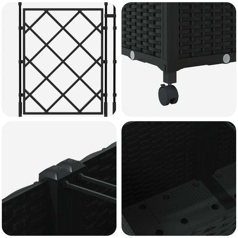 Jardinera Con Enrejado Y Ruedas 3 Uds. Negro 120 X 40 X 149 Cm
