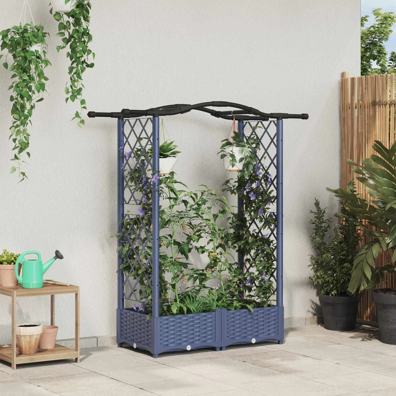 Cama Elevada Con Trellis Y Techo Gris 124 X 40 X 123 Cm Pp