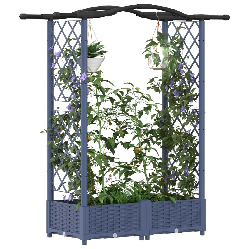 Cama Elevada Con Trellis Y Techo Gris 124 X 40 X 123 Cm Pp