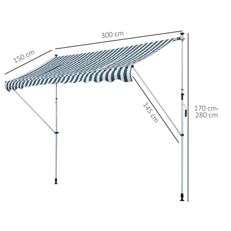 Outsunny Toldo Manual Retráctil Toldo para Balcón con Altura Ajustable Manivela y Protección Solar para Terraza Jardín Verde