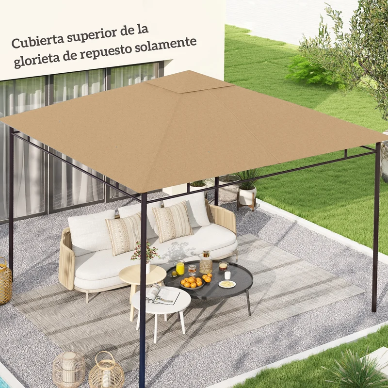 Outsunny Techo de Repuesto 300x300 cm para Cenador de Jardín Cubierta de Repuesto de Gazebo Pabellón Exterior con 8 Orificios de Drenaje y Ventilación Beige