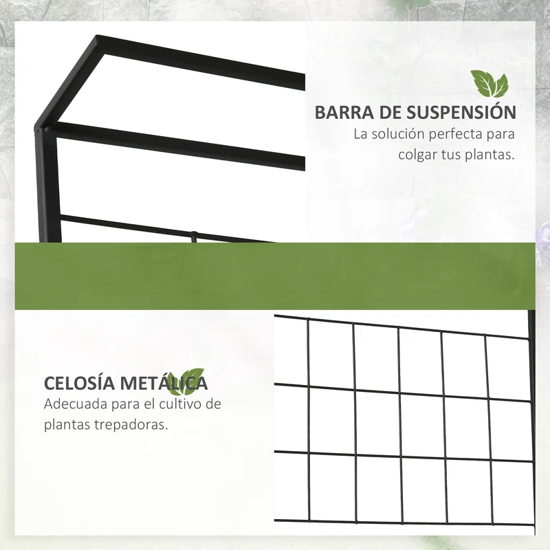 Outsunny Soporte para Plantas con Enrejado de Metal Estantería para Macetas Trepadoras con 3 Estantes para Exteriores Jardín Balcón 60x53,5x159,5 cm Negro