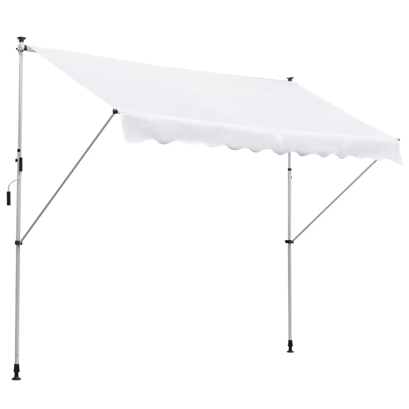Outsunny Toldo Manual Retráctil 300x150x170-280 cm Toldo para Balcón con Altura Ajustable Manivela y Protección Solar para Terraza Jardín Blanco