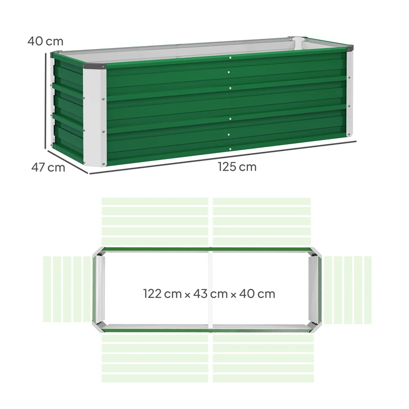 Outsunny Arriate de Jardín de Acero Incluye Guantes Huerto Urbano Jardinera Macetero Rectangular para Cultivos Plantas Flores para Terraza Balcón Exterior 125x47x40 cm Verde