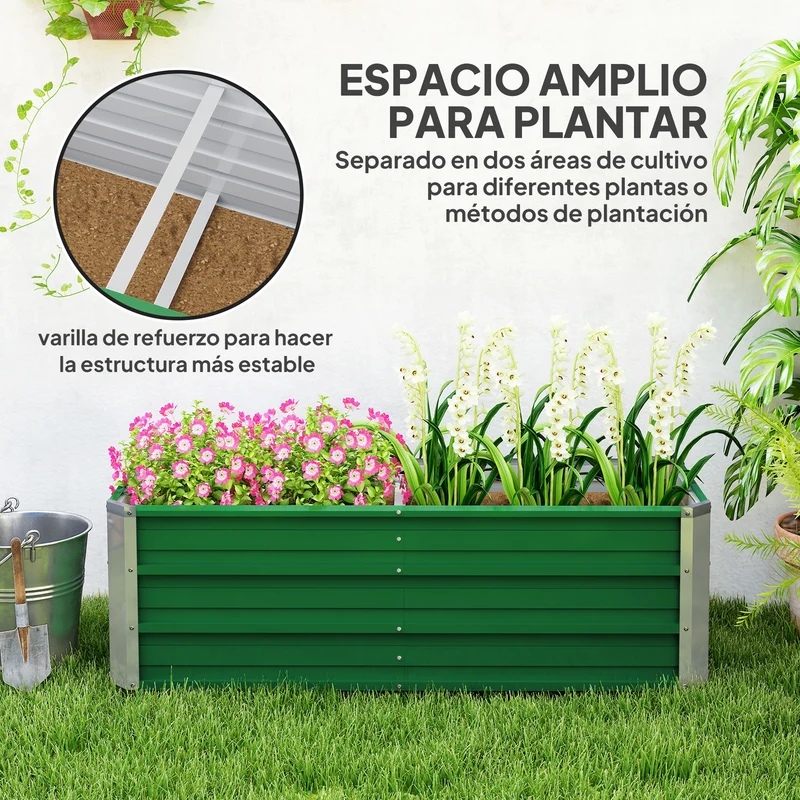 Outsunny Arriate de Jardín de Acero Incluye Guantes Huerto Urbano Jardinera Macetero Rectangular para Cultivos Plantas Flores para Terraza Balcón Exterior 125x47x40 cm Verde