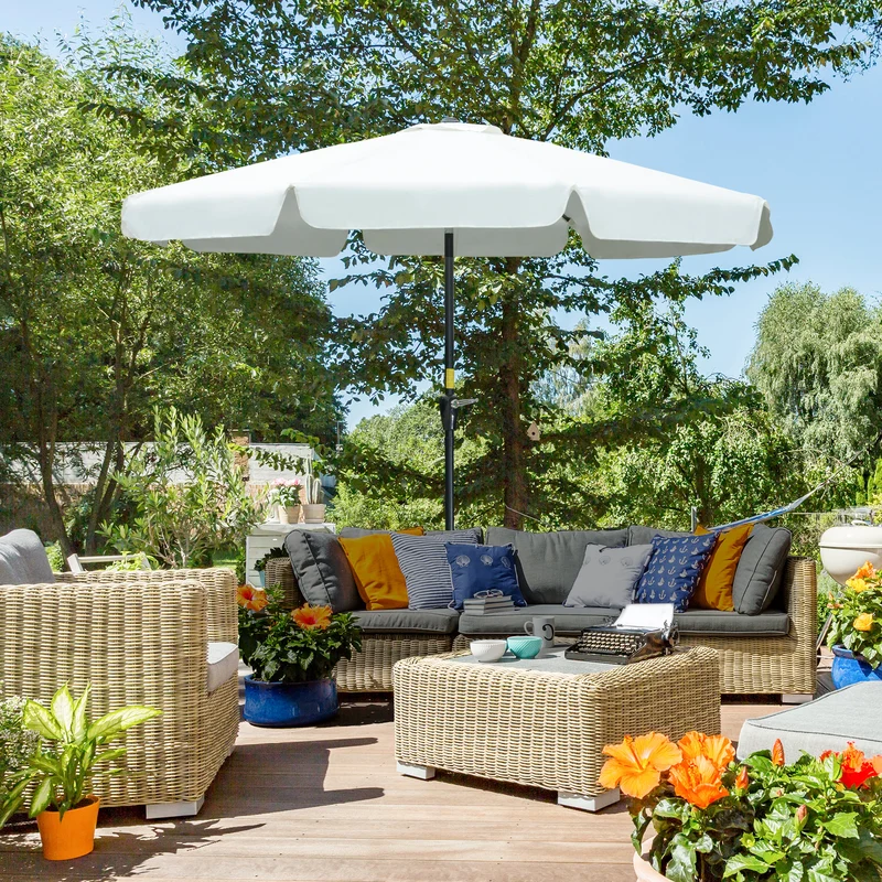 Outsunny Sombrilla Terraza Exterior Ø266 cm Sombrilla de Jardín Inclinable con Protección UV50+ Poste de Aluminio y Manivela Parasol para Patio Terraza Beige