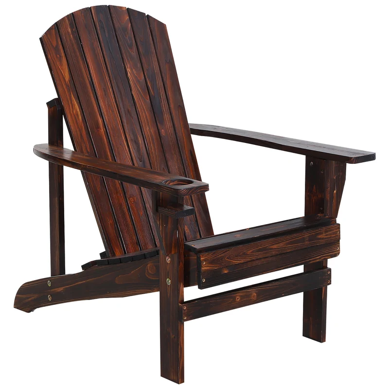Outsunny Silla Adirondack de Madera Silla de Jardín con Reposabrazos y Respaldo Alto para Terraza Balcón Exterior 72,5x97x93 cm Marrón