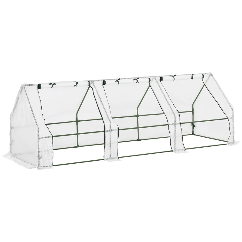 Outsunny Invernadero de Exterior Invernadero de Jardín 270x90x90 cm Tipo Caseta con 3 Ventanas Marco de Acero Invernadero de Terraza para Cultivo Plantas Flores Tomates Blanco
