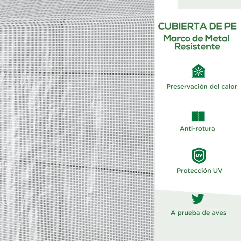 Outsunny Invernadero de Jardín Vivero Casero con 4 Estantes Puerta Enrollable Cubierta de PE 140g/m² y Marco de Acero para Cultivos Plantas Macetas Flores 120x186x190 cm Blanco