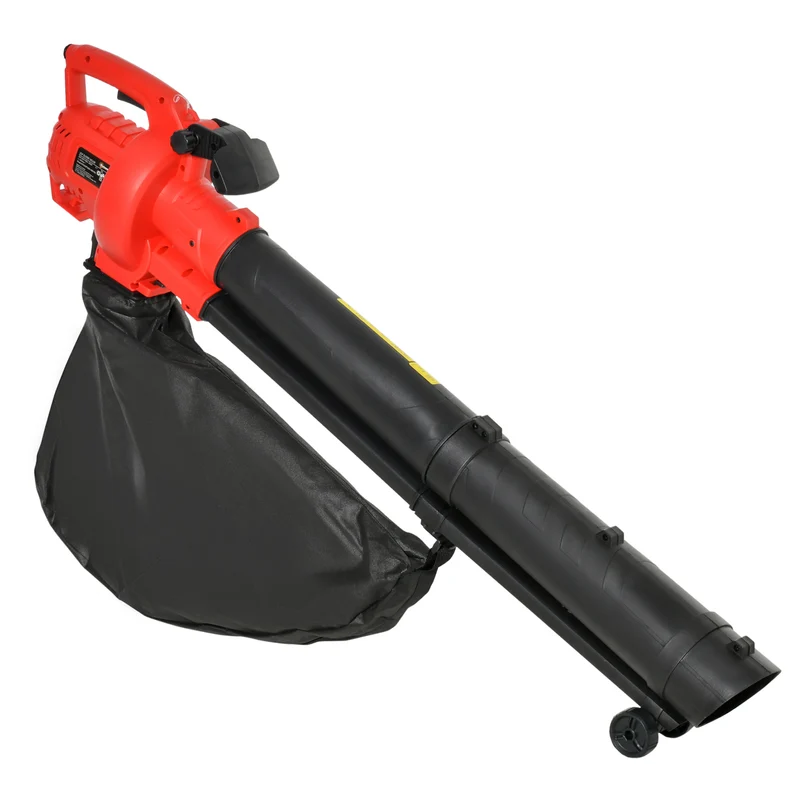 Outsunny 3 en 1 Aspirador Soplador y Triturador de Hojas Eléctrico Potencia 3000W Velocidad de 270 km/h con Bolsa Colectora 45L y 2 Ruedas 118x17x34 cm Negro