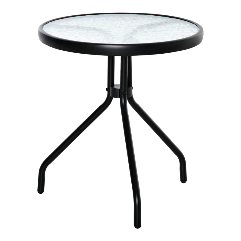 Outsunny Mesa de Jardín Redonda Mesa de Café Exterior con Tablero de Cristal Decorativo y Marco de Metal para Patio Terraza Balcón Ø50x55 cm Negro