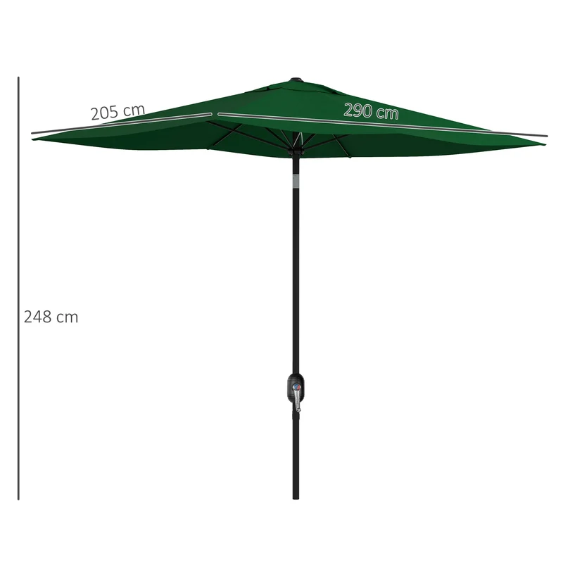 Outsunny Sombrilla de Terraza Exterior 3x2 m Parasol de Terraza Exterior con Ángulo Ajustable Mástil de Aluminio y Protección UV 50+ Sombrilla para Jardín Patio Verde