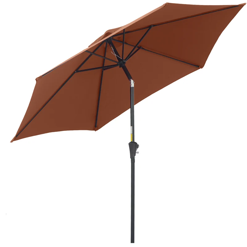 Outsunny Sombrilla para Jardín de Aluminio Ø260x235 cm Parasol de Jardín Reclinable con Manivela y 6 Varillas de Metal para Terraza Exterior Balcón Café