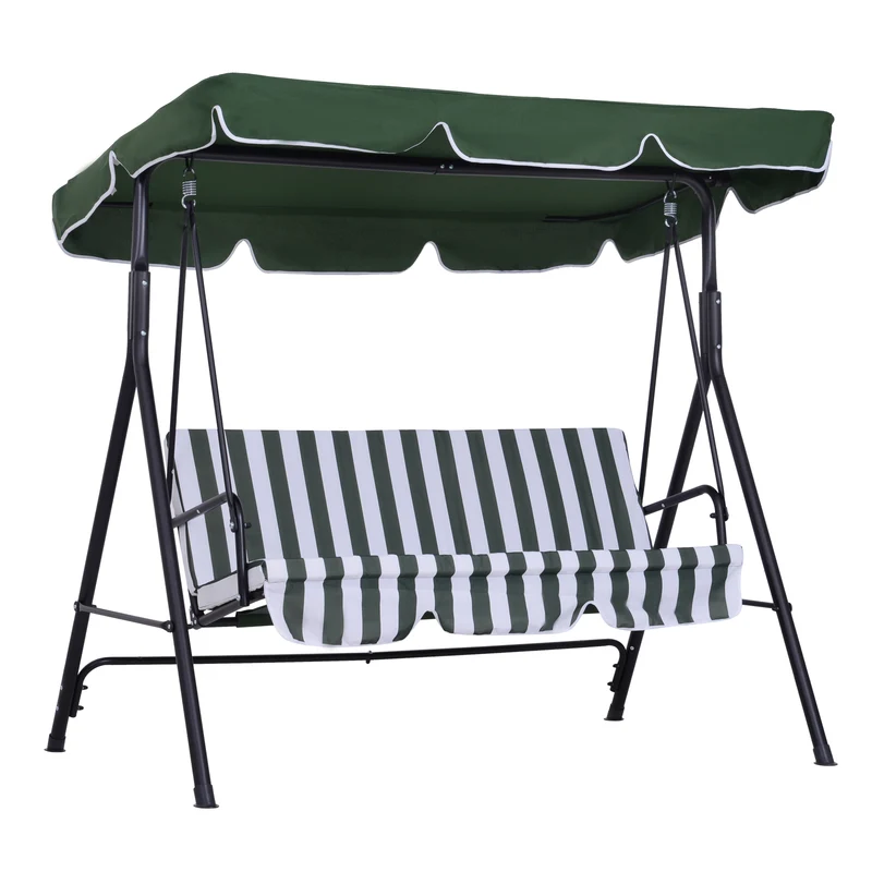 Outsunny Columpio de Jardín de 3 Plazas Balancín Exterior con Techo Ajustable y Marco de Acero para Balcón Terraza Patio Carga 200 kg 172x110x153 cm Verde