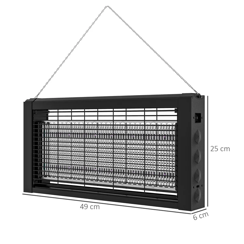 HOMCOM Lámpara Antimosquitos con Luces LED Mata Mosquitos Eléctrico Efecto 60 m² para Interior Dispositivo de Suspensión o Independiente 49x6x25 cm Negro
