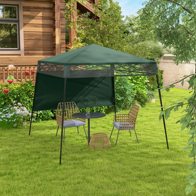 Outsunny Carpa Plegable 220x220x200 cm Cenador Plegable con 1 Pared Lateral Bolsa de Transporte Impermeable y Protección UV50+ para Jardín Patio Verde