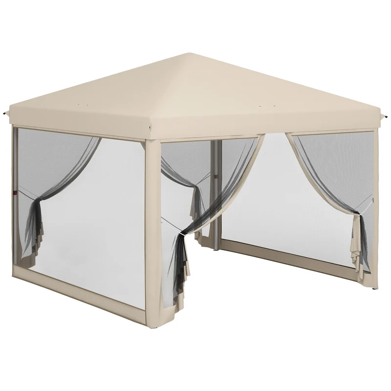 Outsunny Carpa Plegable 3x3 para Exterior Cenador de Jardín Portátil con Mosquiteras Bolsa de Transporte Marco de Acero y Tela Oxford Resistente para Fiestas Camping Beige