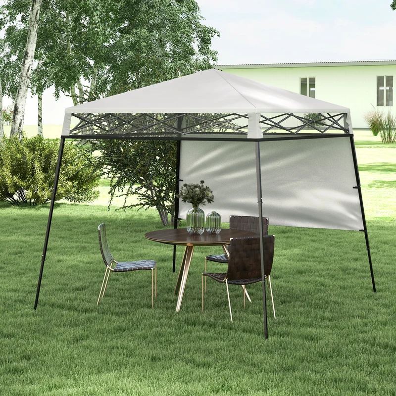 Outsunny Carpa Plegable 220x220x200 cm Cenador Plegable con 1 Pared Lateral Bolsa de Transporte Impermeable y Protección UV50+ para Jardín Patio Blanco