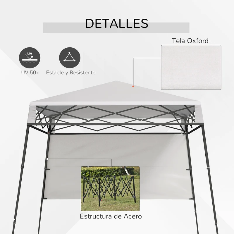 Outsunny Carpa Plegable 220x220x200 cm Cenador Plegable con 1 Pared Lateral Bolsa de Transporte Impermeable y Protección UV50+ para Jardín Patio Blanco