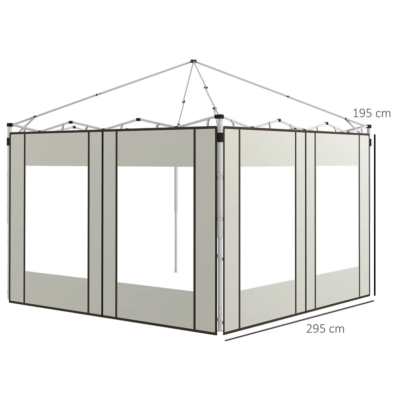 Outsunny Paredes Laterales para Carpa de 2 Paneles 295x195 cm Paredes Laterales de Repuesto de Tela Oxford con 2 Ventanas para Carpas de 6x3 m 3x3 m Crema