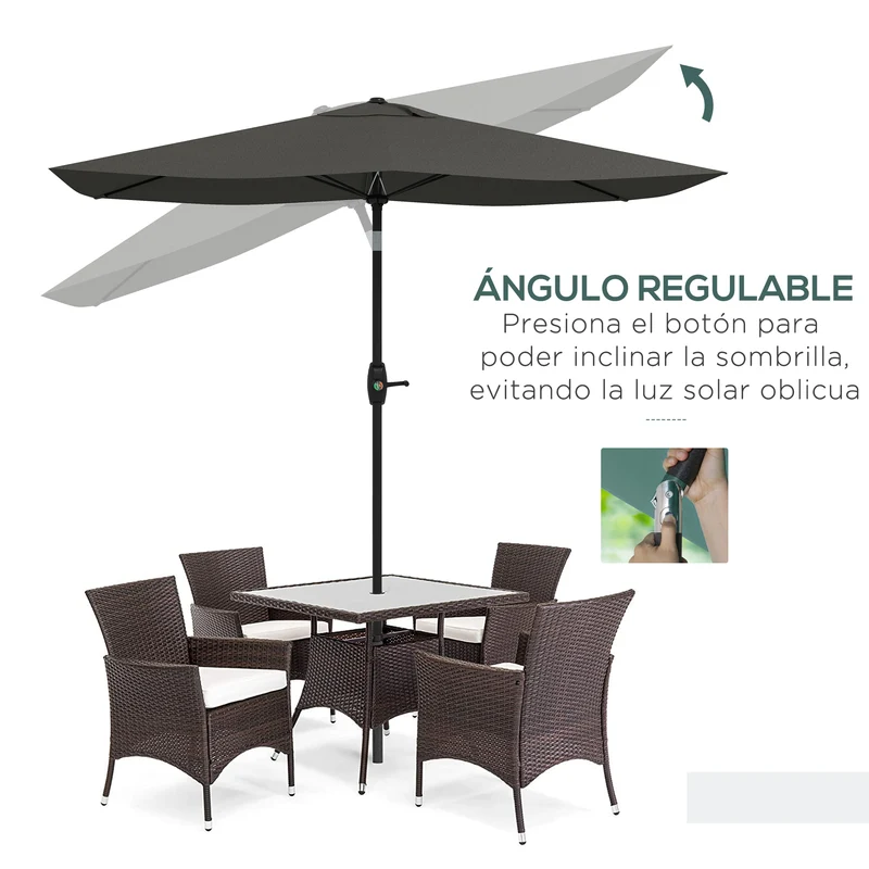 Outsunny Sombrilla de Terraza Exterior 3x2 m Parasol de Terraza Exterior con Ángulo Ajustable Mástil de Aluminio y Protección UV 50+ Sombrilla para Jardín Patio Gris Oscuro