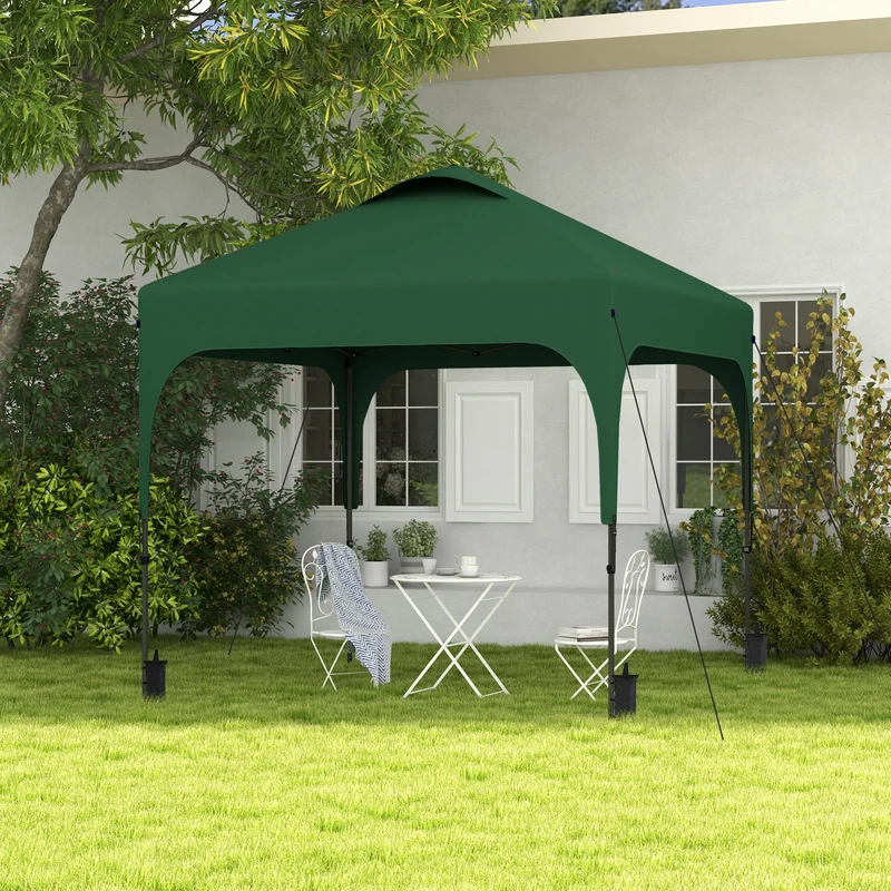 Outsunny Cenador Plegable Pop-UP 2,5x2,5x2,68 m Carpa de Jardín Protección UV 50+ Ajustable en Altura con 4 Bolsas de Arena y Bolsa de Transporte para Camping Fiestas Patio Verde Oscuro