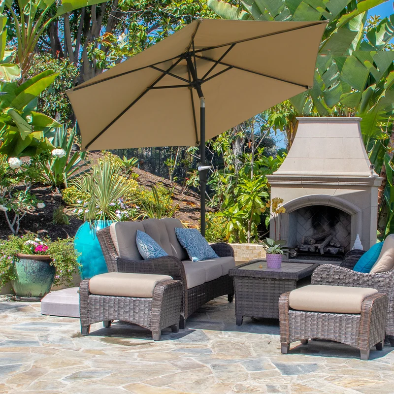 Outsunny Sombrilla Terraza Exterior Ø230 cm Sombrilla de Jardín con Ángulo Ajustable y Manivela Impermeable Parasol para Patio Terraza Caqui