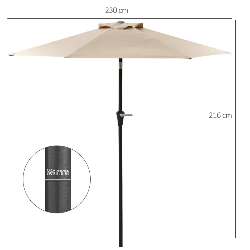 Outsunny Sombrilla Terraza Exterior Ø230 cm Sombrilla de Jardín con Ángulo Ajustable y Manivela Impermeable Parasol para Patio Terraza Caqui