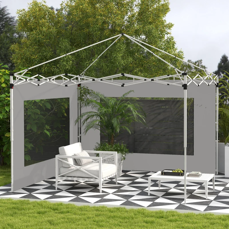 Outsunny Paredes Laterales para Carpa de 2 Paneles 295x195 cm Paredes Laterales de Repuesto de Tela Oxford con Ventana para Carpas de 6x3 m 3x3 m Gris