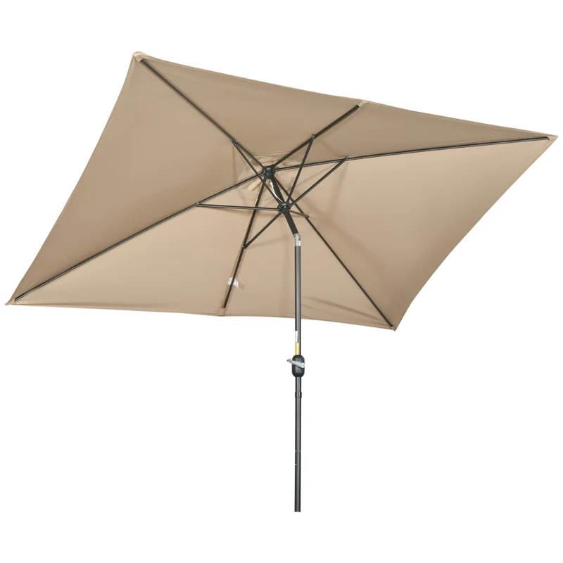 Outsunny Sombrilla de Aluminio 200x300x253 cm Parasol Rectangular de Jardín Inclinable con Manivela y Poste Desmontable para Terraza Piscina Patio Exterior Caqui