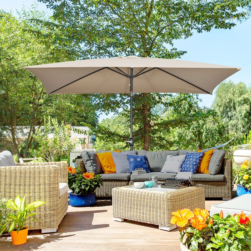 Outsunny Sombrilla de Aluminio 200x300x253 cm Parasol Rectangular de Jardín Inclinable con Manivela y Poste Desmontable para Terraza Piscina Patio Exterior Caqui