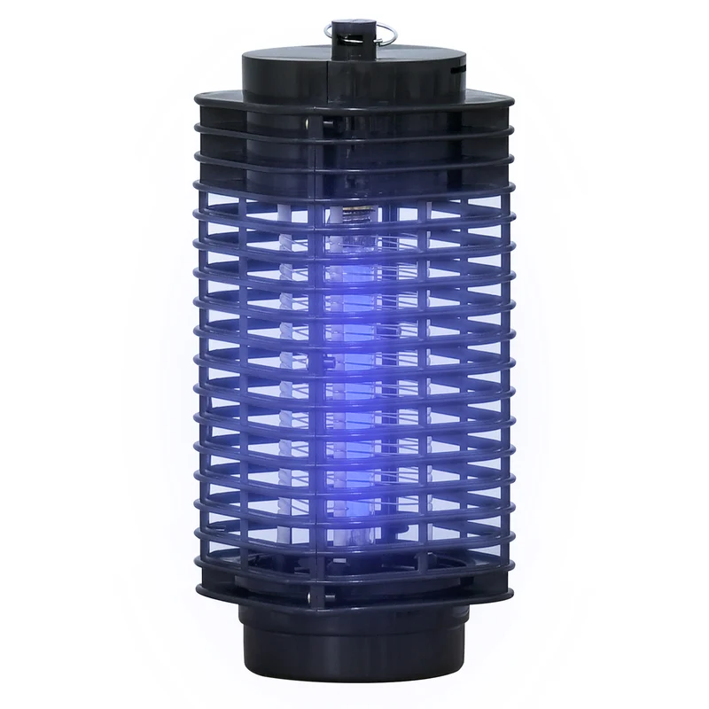 Outsunny Lámpara Antimosquitos Eléctrico 3W Mata Mosquitos Eléctrico Matamoscas Interior UV Efecto 30 m² para Jardín Terraza Patio 11x11x26 cm Negro