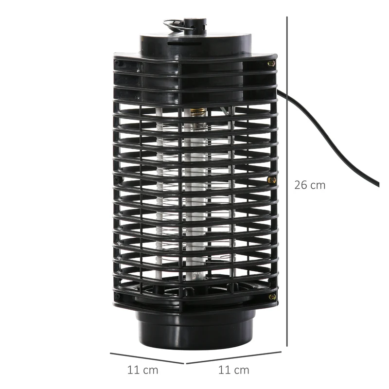 Outsunny Lámpara Antimosquitos Eléctrico 3W Mata Mosquitos Eléctrico Matamoscas Interior UV Efecto 30 m² para Jardín Terraza Patio 11x11x26 cm Negro
