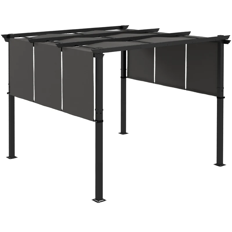 Outsunny Pérgola de Jardín 3x3 m Cenador para Exterior con Techo Retráctil Marco de Acero Impermeable y Anti-UV para Terraza Patio Gris Oscuro