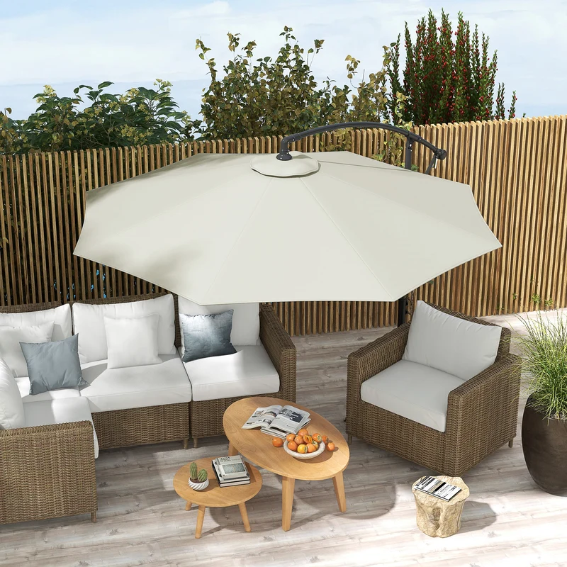 Outsunny Toldo de Recambio de Sombrilla de 3 m Toldo de Repuesto para Sombrilla de Patio con Ventilación Superior Cubierta de Repuesto para Parasol de Poliéster para Exteriores Crema