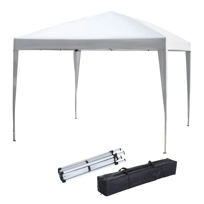 Outsunny Carpa Plegable Gazebo 3x3 m Cenador Plegable con Altura Ajustable en 3 Niveles Toldo Anti-UV y Bolsa de Transporte para Camping Fiestas Blanco