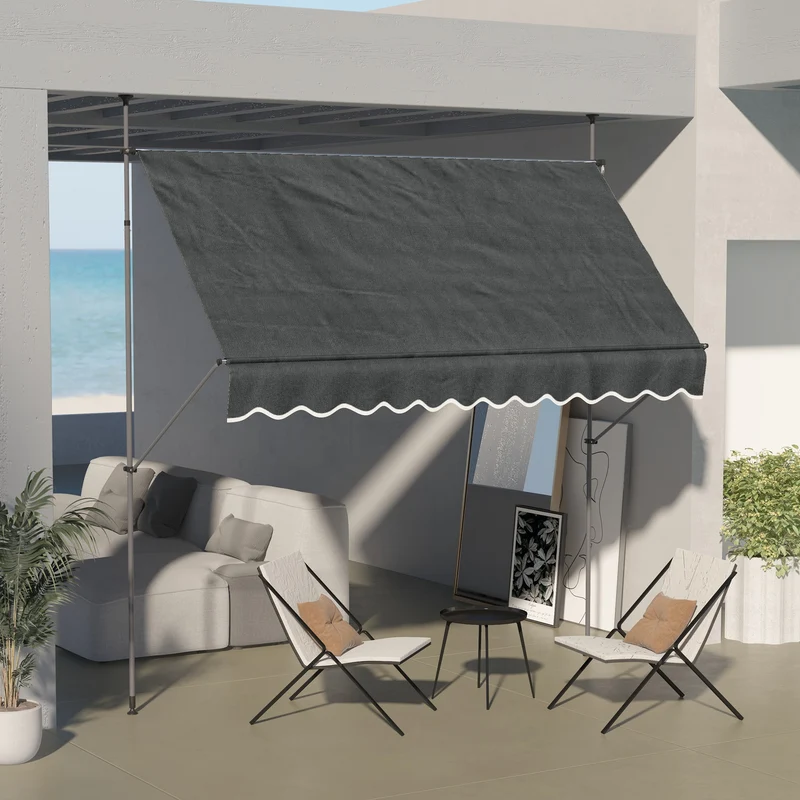 Outsunny Toldo Manual Retráctil 3x1,2 m Toldo Exterior Terraza Enrollable Altura Ajustable con Manivela 210-300 cm Sin Taladro Protección UV30+ para Balcón Jardín Gris Oscuro